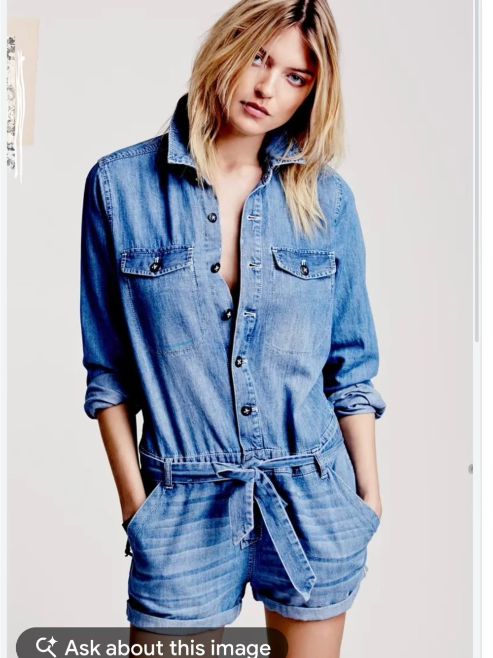 Sz S ⭐️Free People Chambray Drapey Shortall Romper PTP 20” W 18”